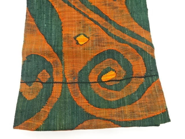  手織り真綿紬抽象模様織出し名古屋帯